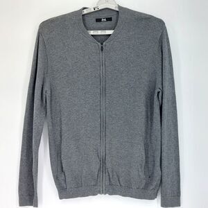 FIND Full Zip Sweater Mens Sz L Gray Cardigan Pockets Cozy Grandpacore Classic